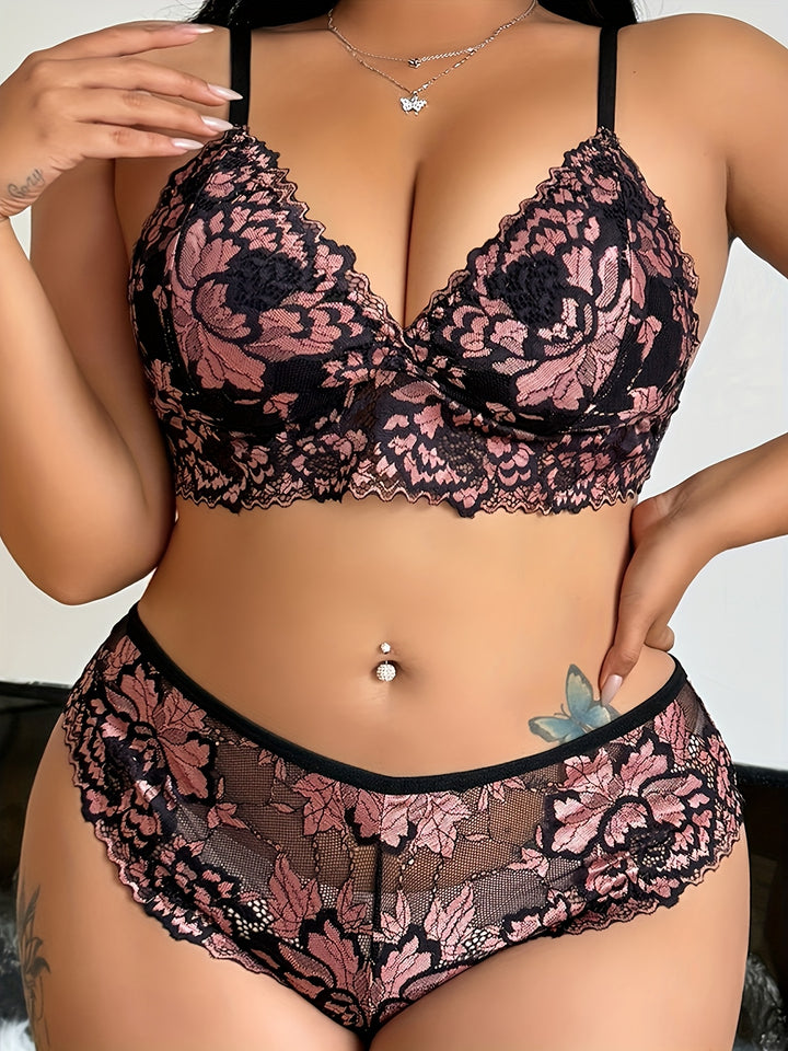 Livia Floral Lace Patchwork Lingerie Set