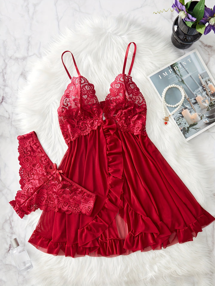 Lucia – Lace Front-Slit Chemise & Slip Set