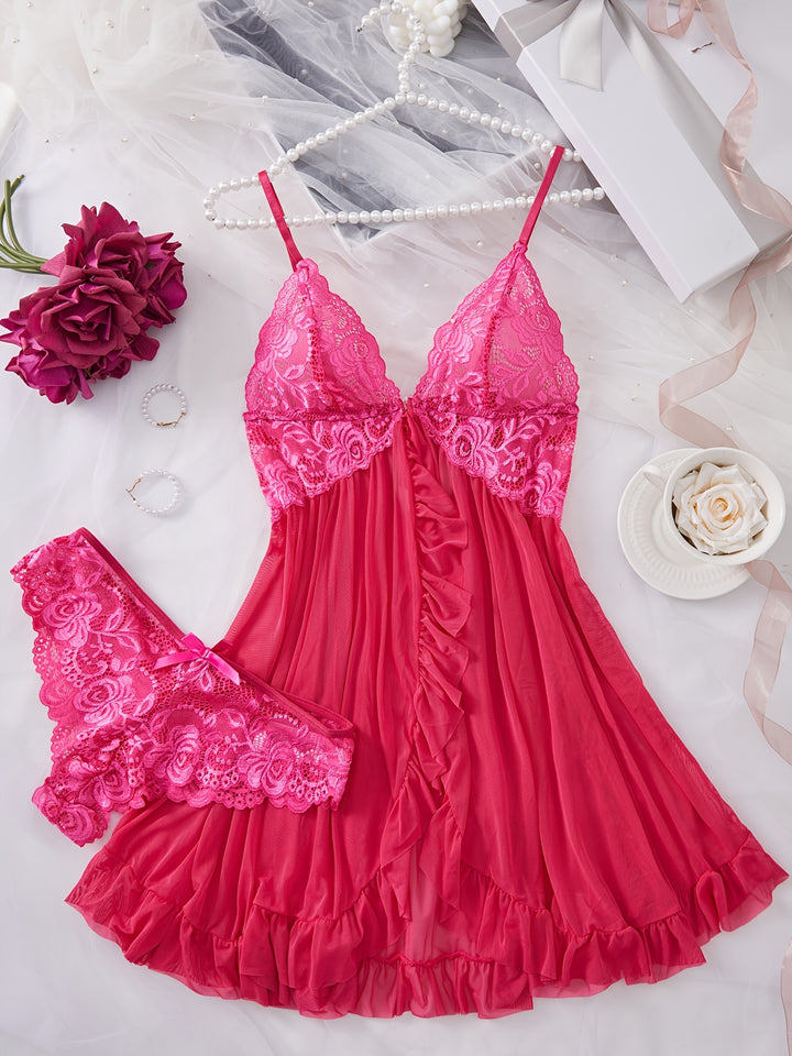 Lucia – Lace Front-Slit Chemise & Slip Set