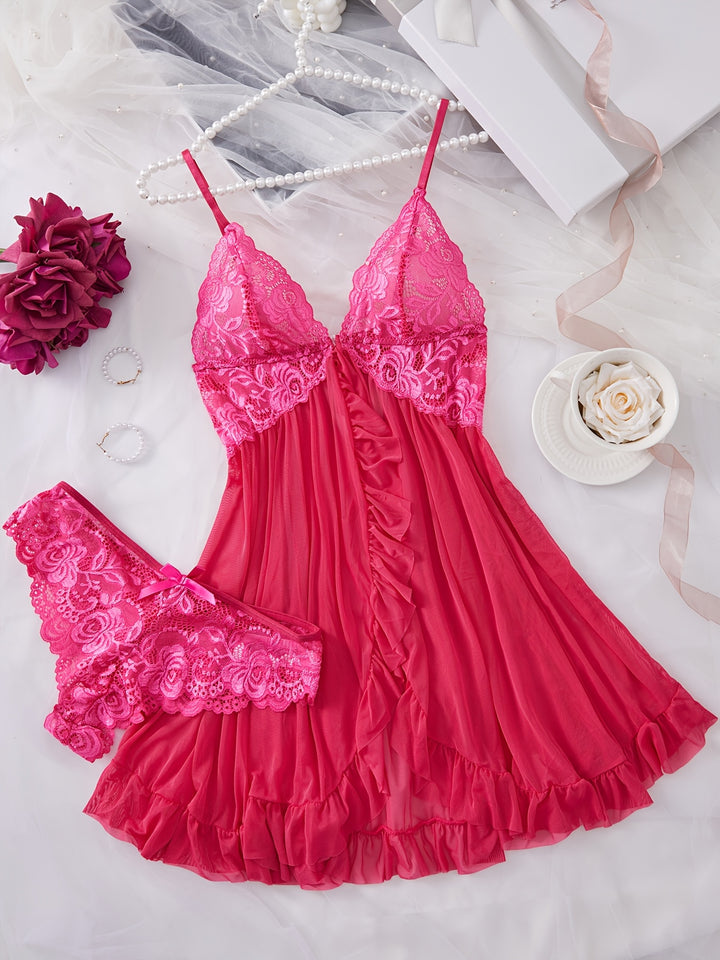 Lucia – Lace Front-Slit Chemise & Slip Set
